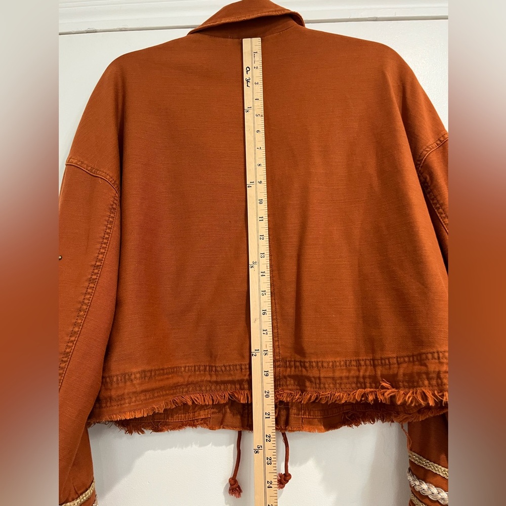 Free People‎ Burnt Orange Cropped Studded Military Jacket Sz. M - Picture 8 of 10